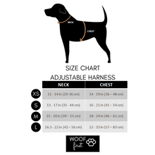 Load image into Gallery viewer, Size Chart of Adjustable Harness Displayed