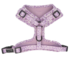 Backside  Purple and white cheetah print harness 