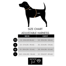 Load image into Gallery viewer, Size Chart of Adjustable Harness Displayed
